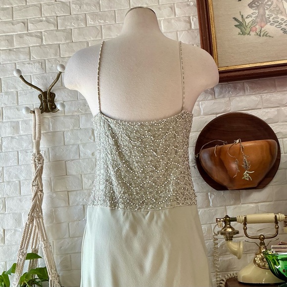 Vintage Dazzelle Inc 100% Silk Ornately Pearl Beaded Layered Chiffon Midi Dress - Picture 12 of 17